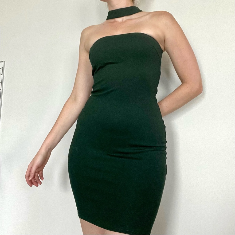 TOBI Green Bodycon Dress with Collar